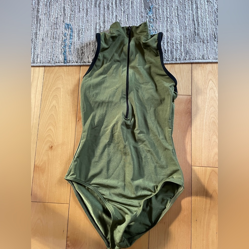 Mariia Women’s Dance Leotard in Olive Green/Black Size Petite Adult EUC
